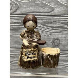 Vintage Manler Ceramic Cornhusk Girl with Spoon Toothpick or Trinket Holder 4”